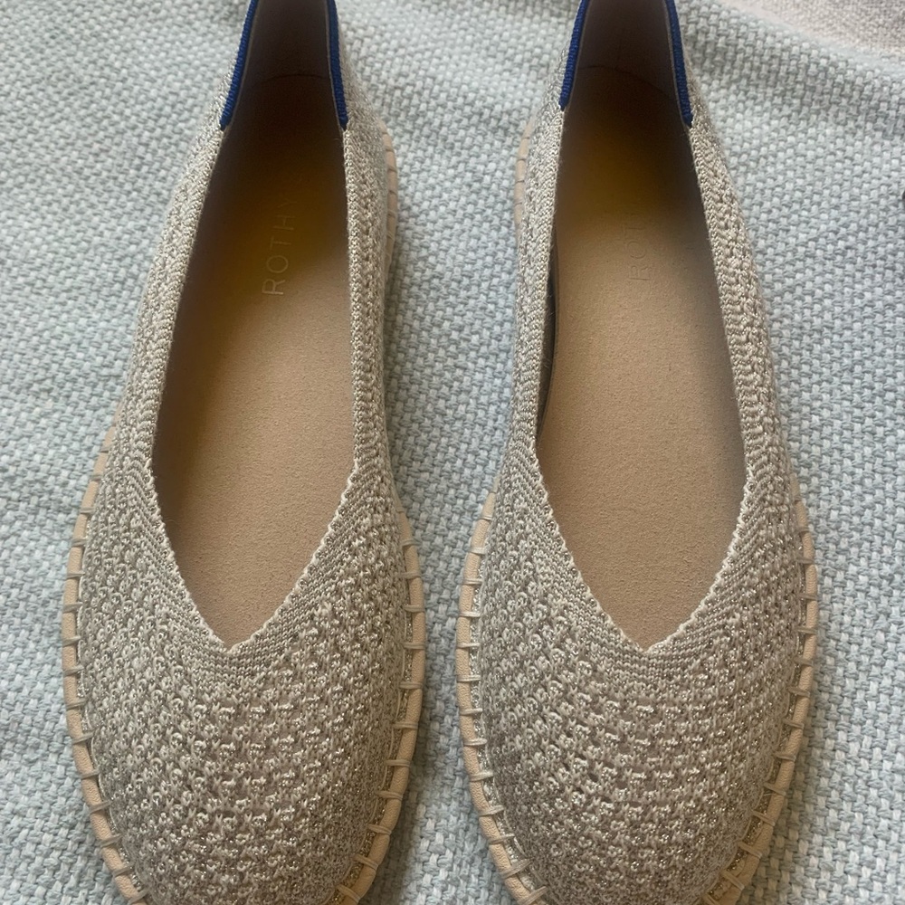 Rothy's Cream Flats with Textured Embellishments - diamond metallic